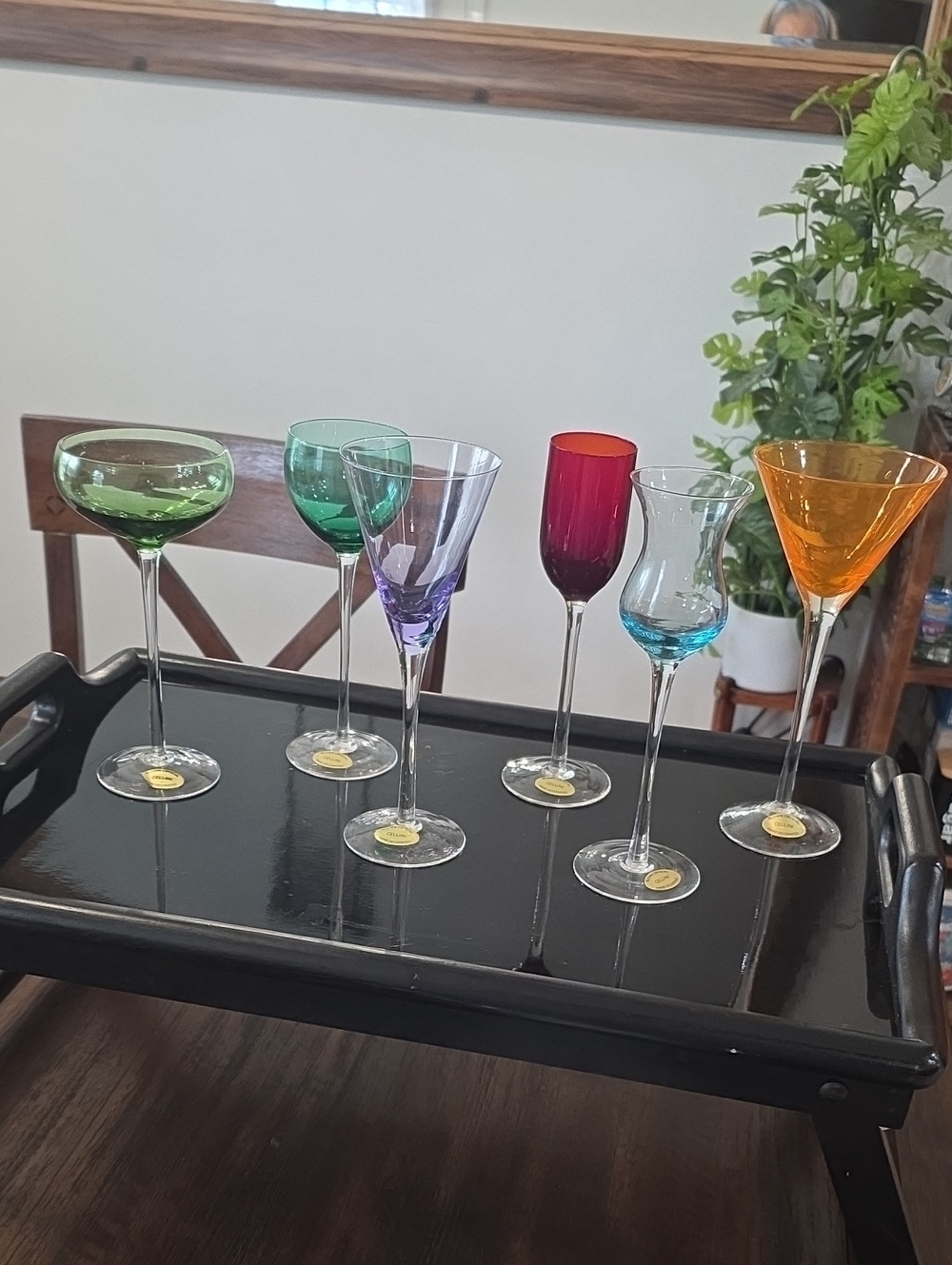90s Italian Assorted Colored Cocktail Glasses - Set Of 6 Boho Chic Barware.